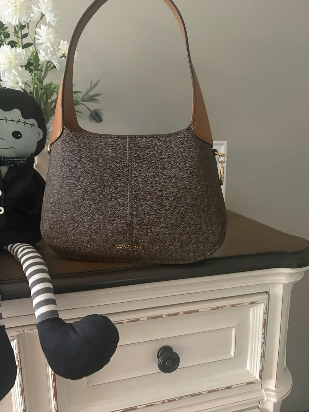 Michael Kors Brown and Tan Logo Shoulder Bag